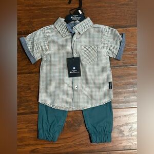 NWT Baby Boys BEN SHERMAN Button Down Shirt and Pants Set - Size 12 months